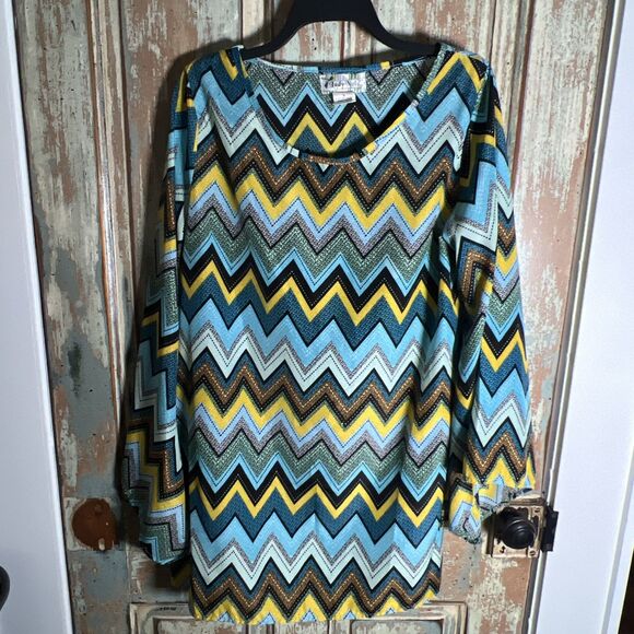 Lady Noiz Large Swing Style Dress Boho Groovy Vibes Chevron - Picture 1 of 16